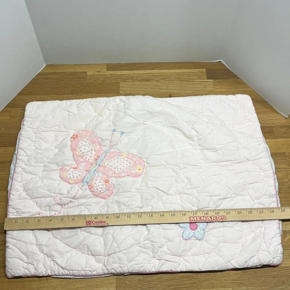 Pottery Barn Kids Pale Pink Floral Butterfly & Flower Quilted Pillow Sham